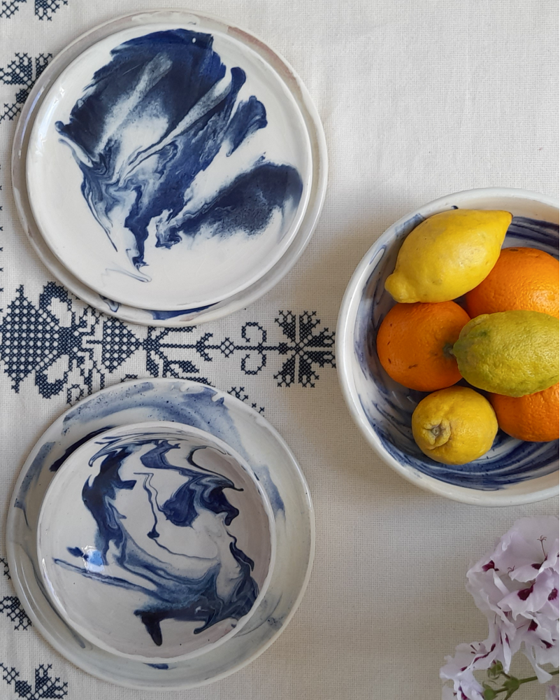 Marbled Blue Swirl Ceramic Large Dinner Plate — CASA PLETÓRICA Handmade